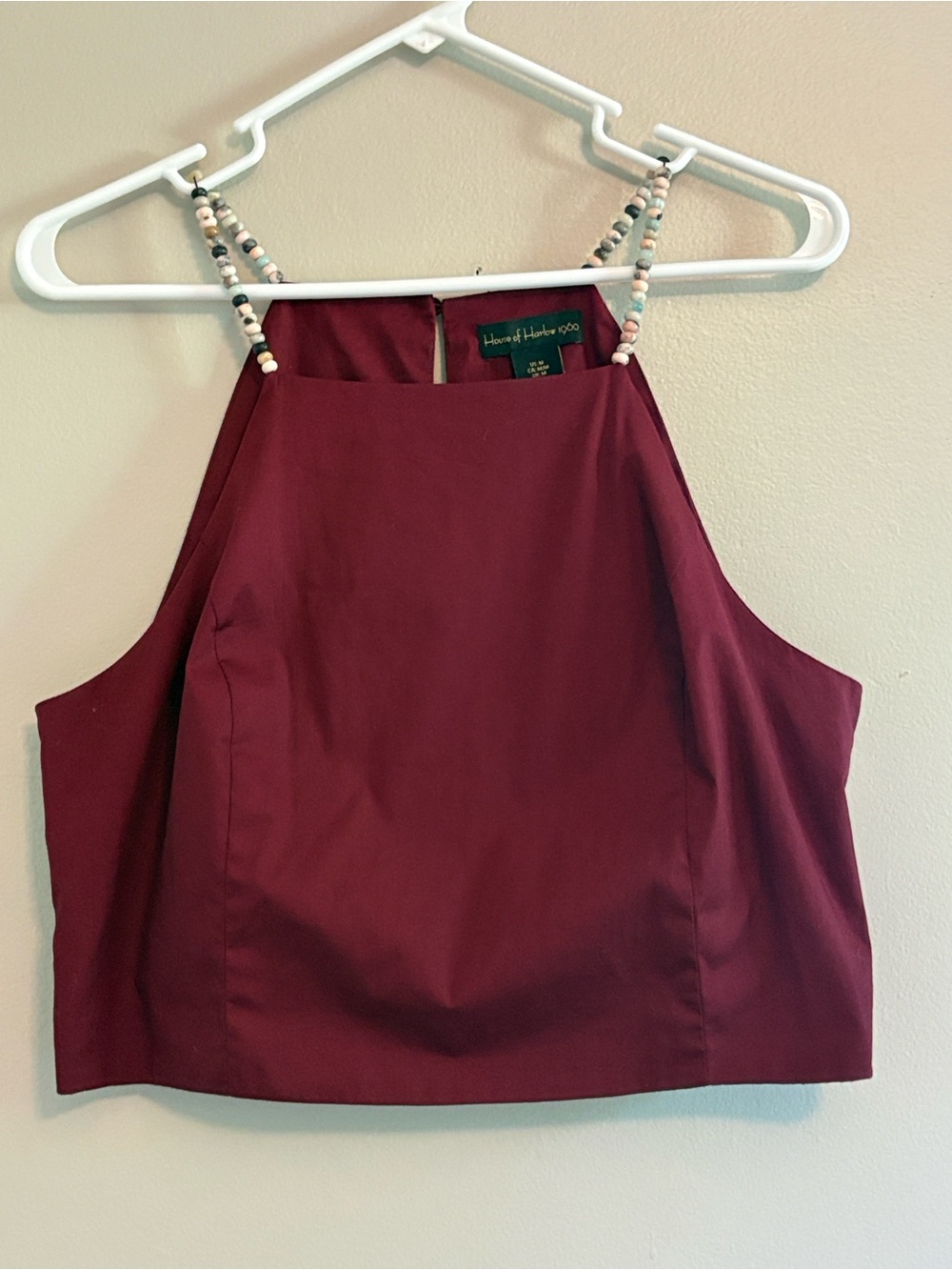 House of Harlow 1960 Burgundy Beaded-Strap Cropped Halter Cami